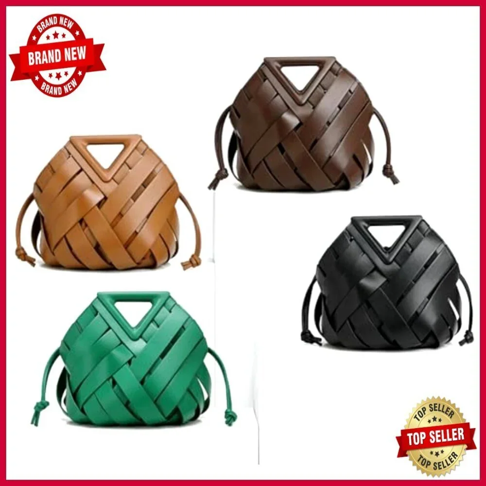 Woven Vegan Leather Crossbody Shoulder Bag Hobo Clutch Handbag